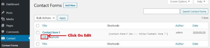 Configure Click On Edit Contact Form 7