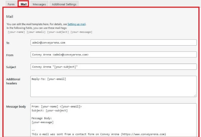 Configure Contact Form 7 Mail Menu