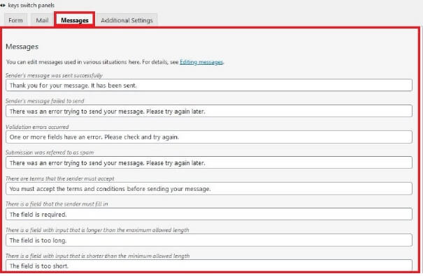 Configure Contact Form 7 Messages Menu Item