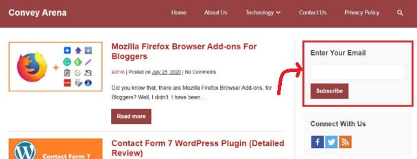 Email Subscribers And Newsletters Widget On Blog