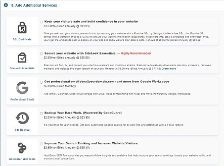 HostGator Add Additional Services