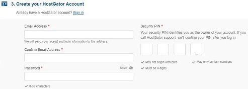HostGator Create Your Account