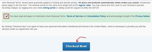 HostGator Terms And Conditions Checkout