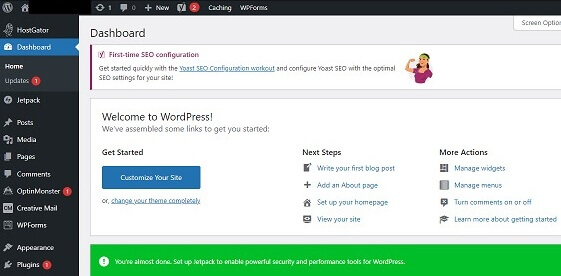 HostGator WordPress Dasboard