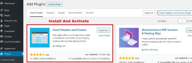 Install And Activate Insert Headers And Footers Plugin
