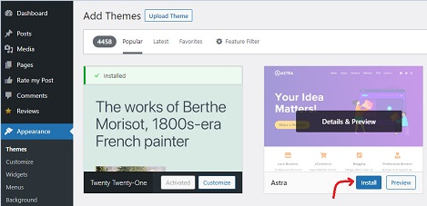 Install Astra Theme WordPress