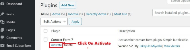 Method 1 Installing Contact Form Activate Plugin