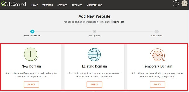 SiteGround Add New Website