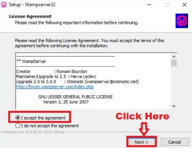 WampServer I Accept The Agreement