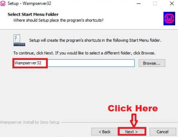 WampServer Select Start Menu Folder