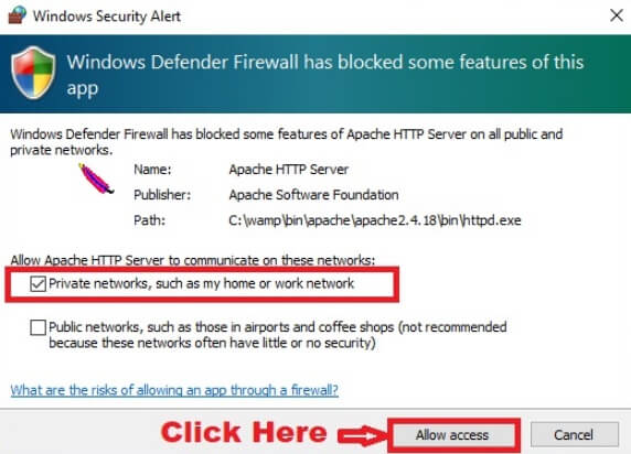 WampServer Windows Security Alert