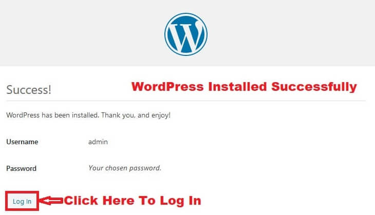 WordPress Successfully Installed