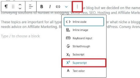 Add Superscripts In WordPress Block Editor