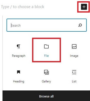 Click On File From Block Editor
