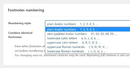 Footnotes Plugin Choose A Numbering Style
