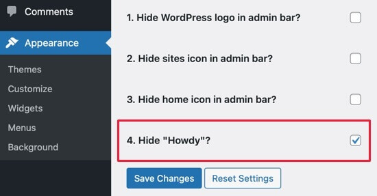 Hide Howdy Checkbox