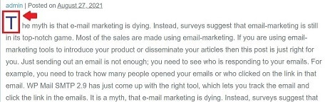 Initial Letter Plugin Post Published