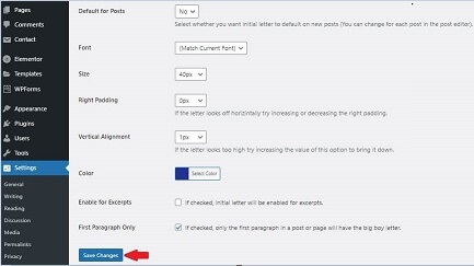 Initial Letter Plugin Save Setting