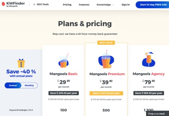 KWFinder Tool Plans And Pricing