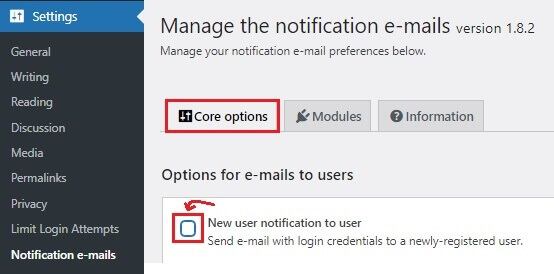 Manage Notification Emails Core Option Unchecked