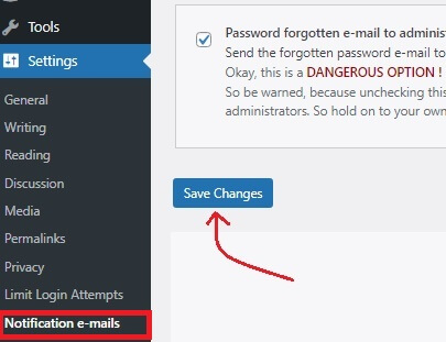 Notification E-mails Save Changes