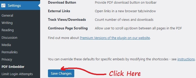 PDF Embedder Save Changes Click
