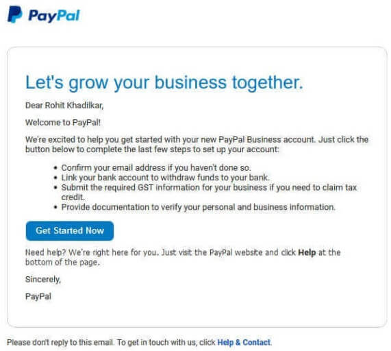 PayPal Confirm Your Email