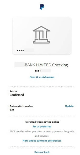 PayPal Confirmation Status Of Bank