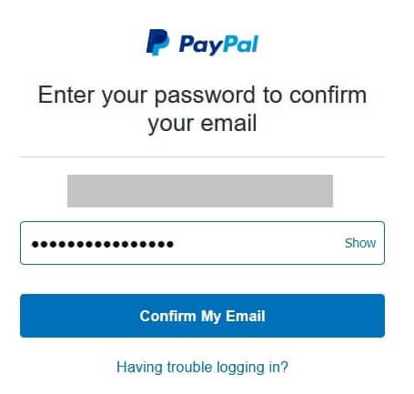 PayPal Email Confirmation Enter Password