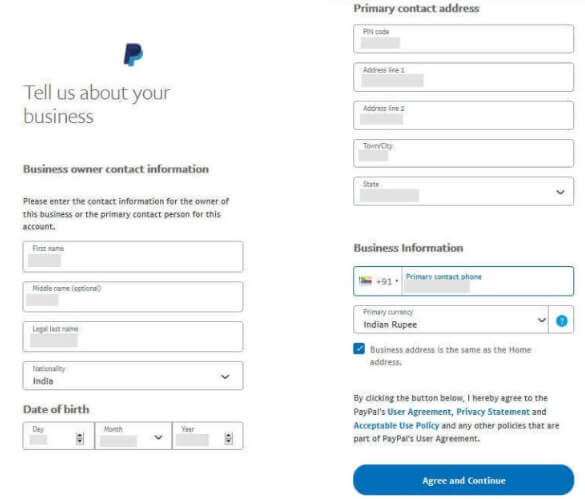 PayPal Sign Up Business Account Details