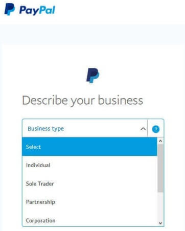PayPal Sign Up Business Type Individual