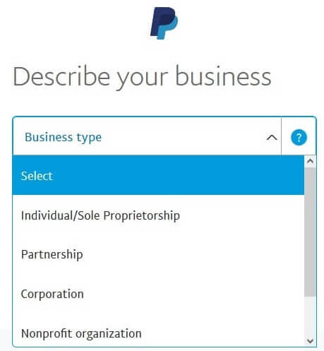 PayPal US Business Type