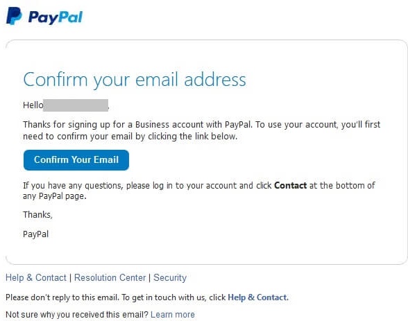 PayPal US Confirm Your Email