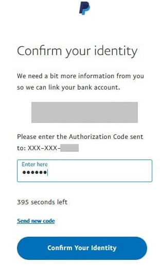 PayPal US Enter Code To Confirm Identity