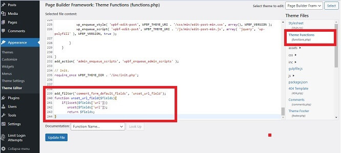 Remove Website URL Field With Code