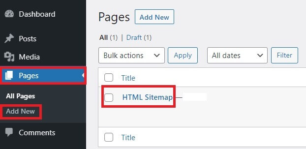 Simple Sitemap Add New Page