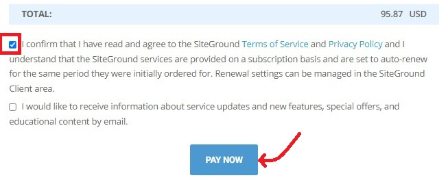 SiteGround Confirm Order