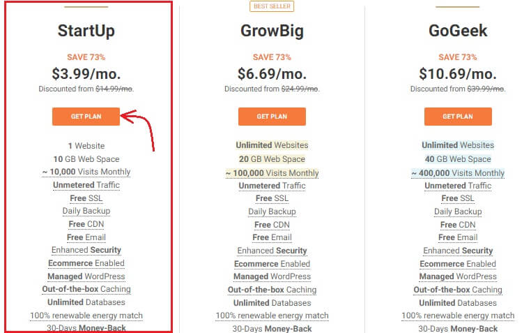 SiteGround StartUp Get Plan