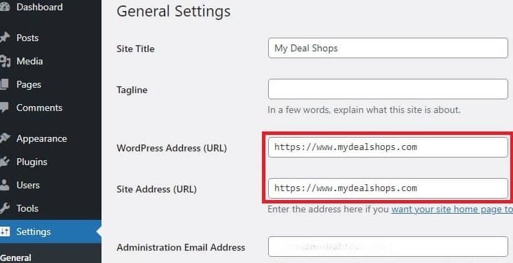 Update URL In General Settings