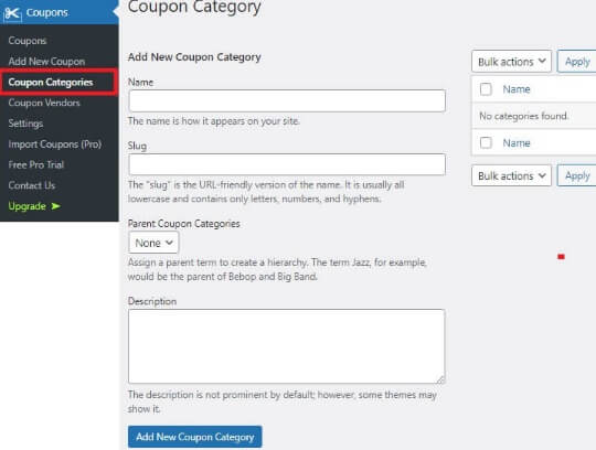 WP Coupon Coupon Categories