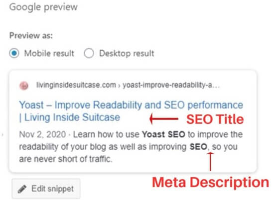 Yoast SEO Google Preview