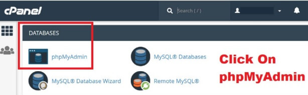 cPanel Click On phpMyAdmin