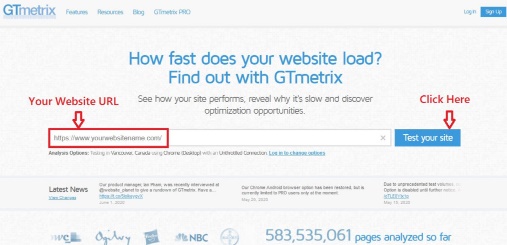 Check Speed On GTmetrix