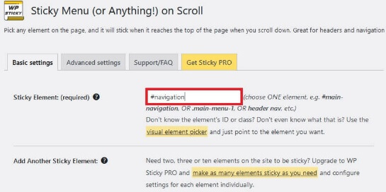 Enter Sticky Element Id
