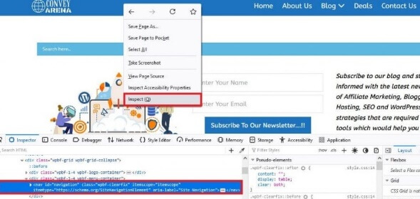 Inspect Navigation Menu