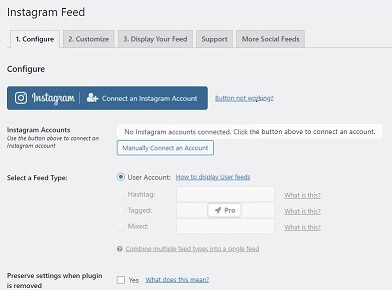 Smash Balloon Configure Instagram