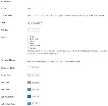 Easy Table Of Contents Appearance
