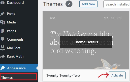 Activate Your Default WordPress Site Theme