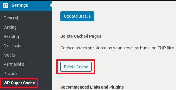 Delete Cache With WP Super Cache