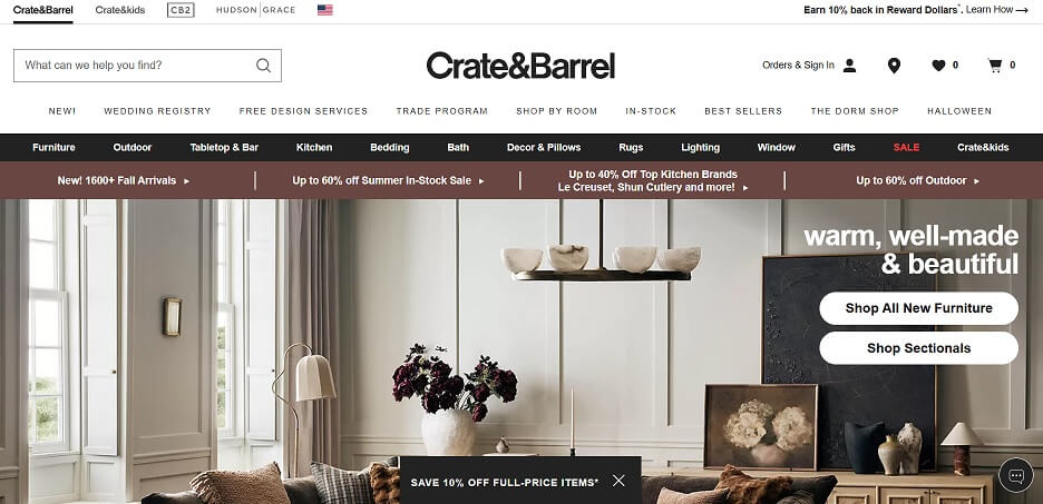 Crate And Barrel eCommerce Website